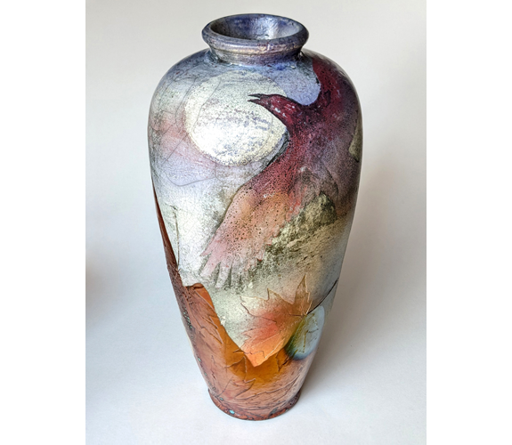 "Raven/Flight/Moon/Maple" Raku Vase - Dave & Boni Deal